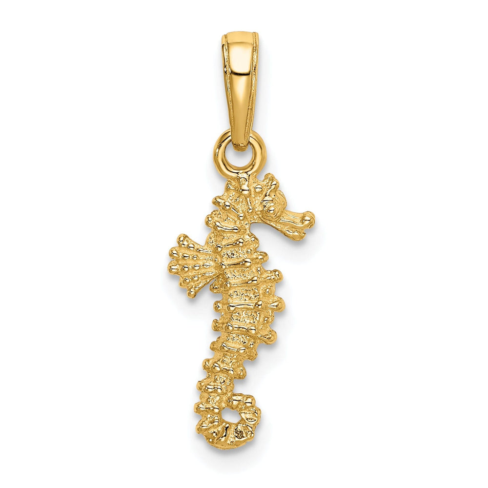 14k Yellow Gold Solid 3-Dimensional Textured Finish Seahorse Charm Pendant