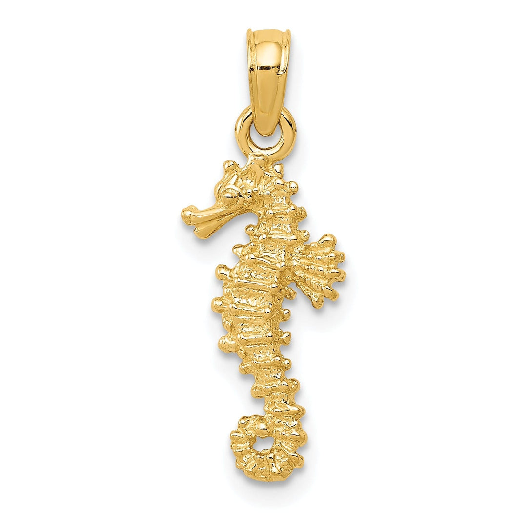 14k Yellow Gold Solid 3-Dimensional Textured Finish Seahorse Charm Pendant