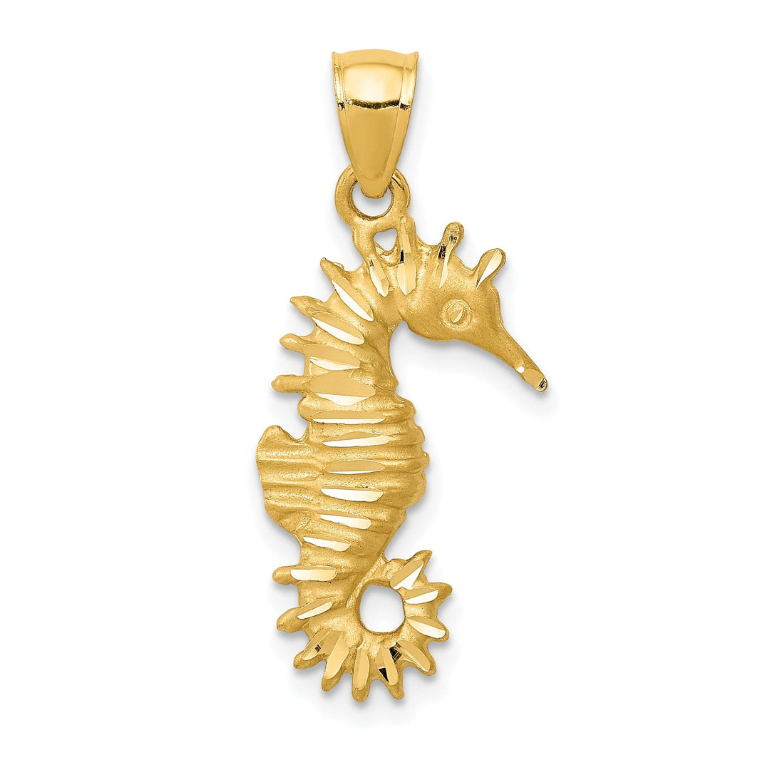 14K Yellow Gold Solid Polished Brushed Diamond Cut Finish Open Back Men's Seahorse Charm Pendant