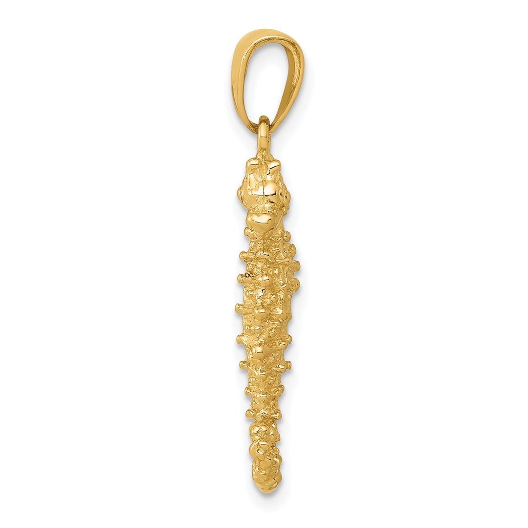 14k Yellow Gold Solid 3-Dimensional Textured Polished Finish Seahorse Charm Pendant