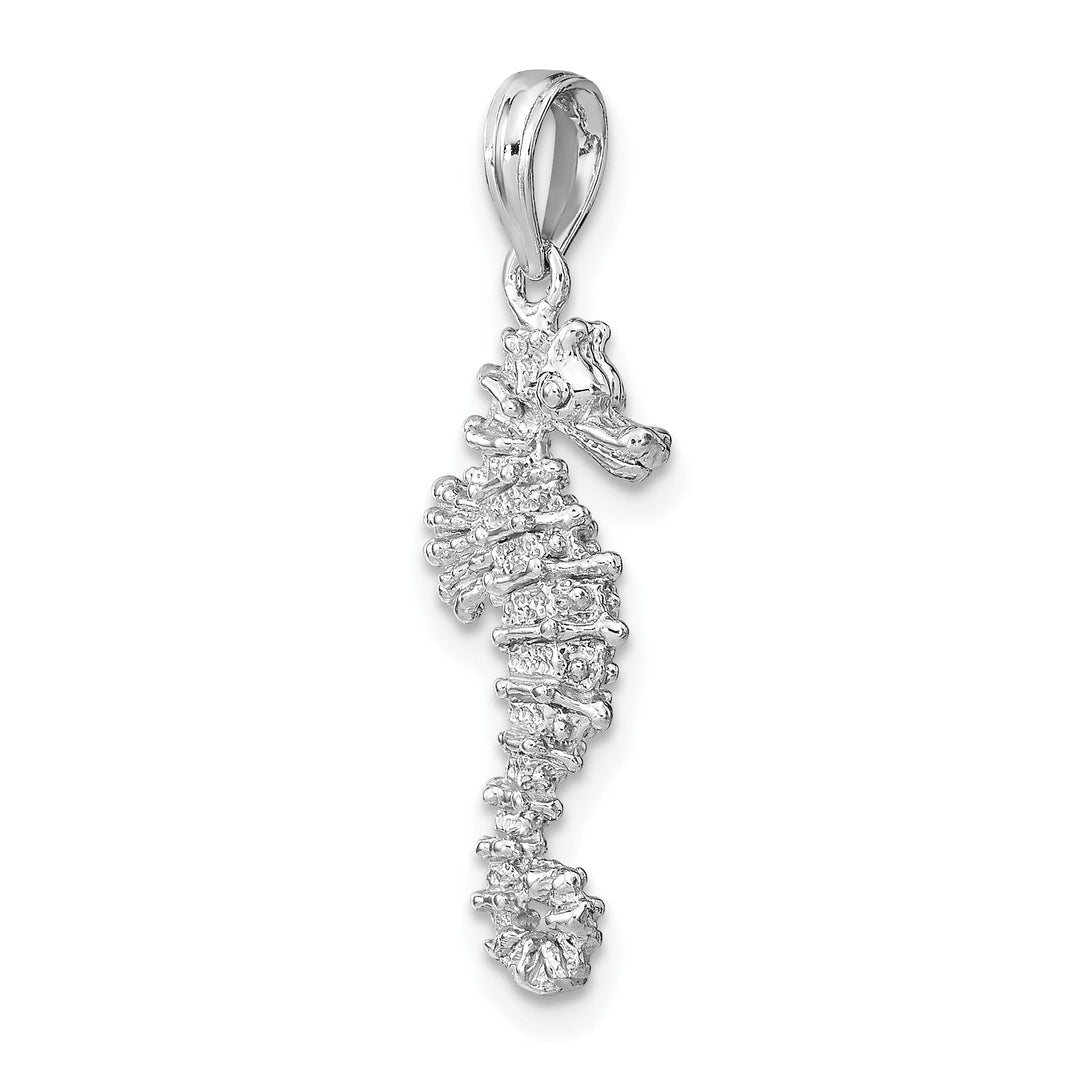 14k White Gold Solid 3-Dimensional Texture Polished Finish Seahorse Charm Pendant