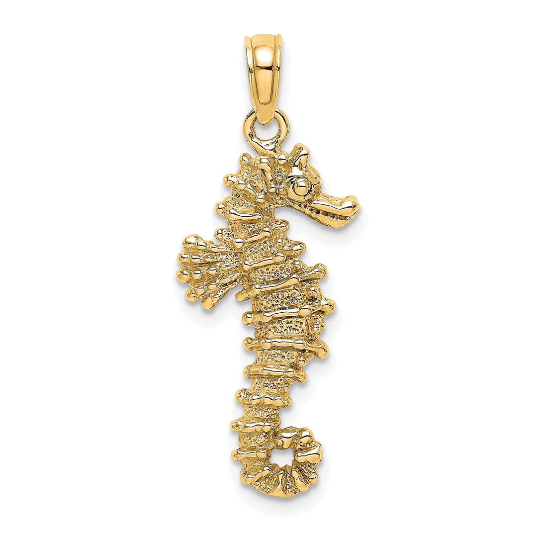 14k Yellow Gold Solid 3-Dimensional Textured Polished Finish Seahorse Charm Pendant