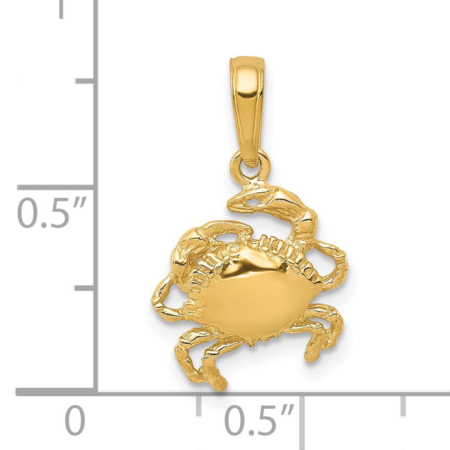 14k Yellow Gold Polished Textured Finish Solid Blue Claw Crab Charm Pendant