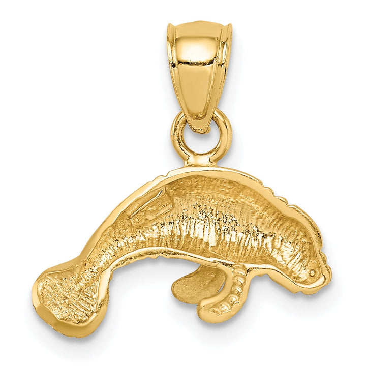 14K Yellow Gold Solid Satin Diamond Cut Finish Manatee Charm Pendant