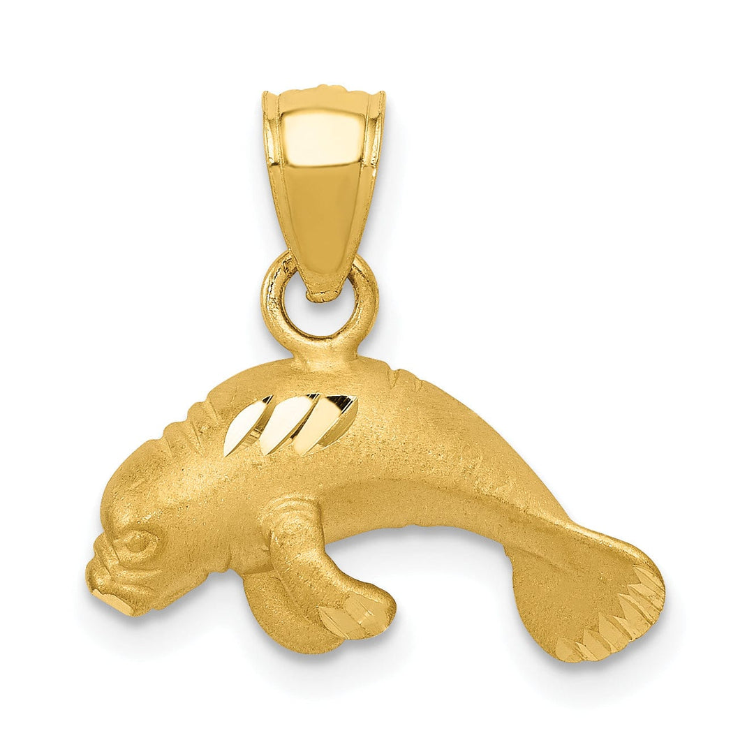 14K Yellow Gold Solid Satin Diamond Cut Finish Manatee Charm Pendant