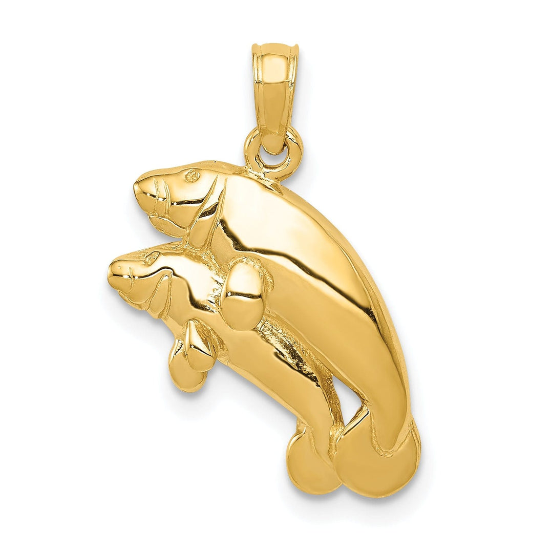 14k Yellow Gold Solid Polished Finish Double Manatee Design Charm Pendant