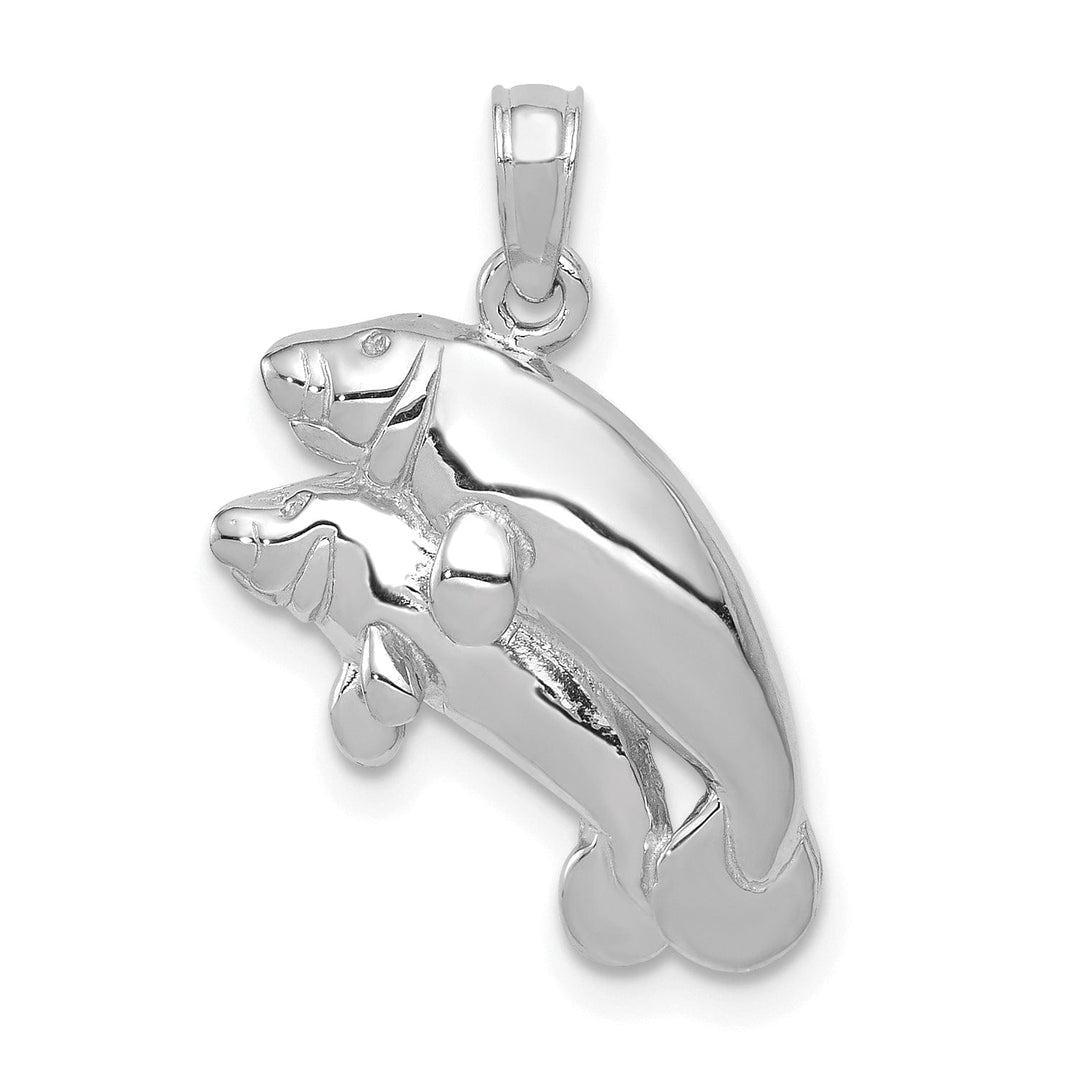 14k White Gold Solid Polished Finish Double Manatee Design Charm Pendant