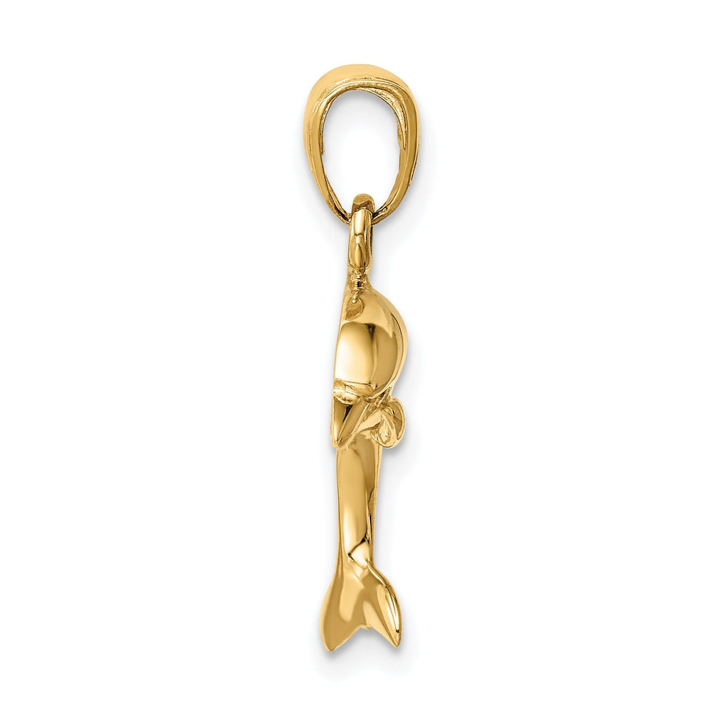 14k Yellow Gold Polished Finish Solid Jumping Design Dolphin Charm Pendant