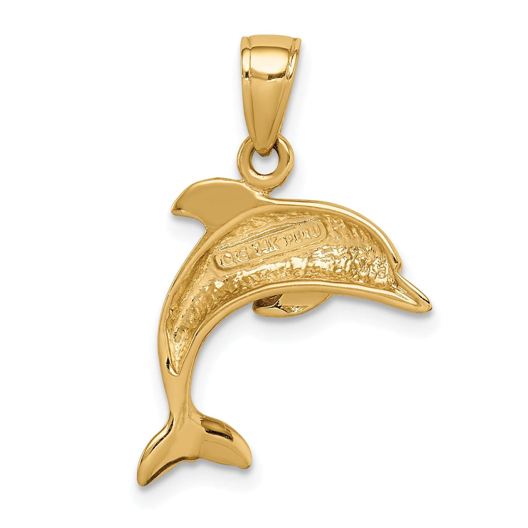 14k Yellow Gold Polished Finish Solid Jumping Design Dolphin Charm Pendant
