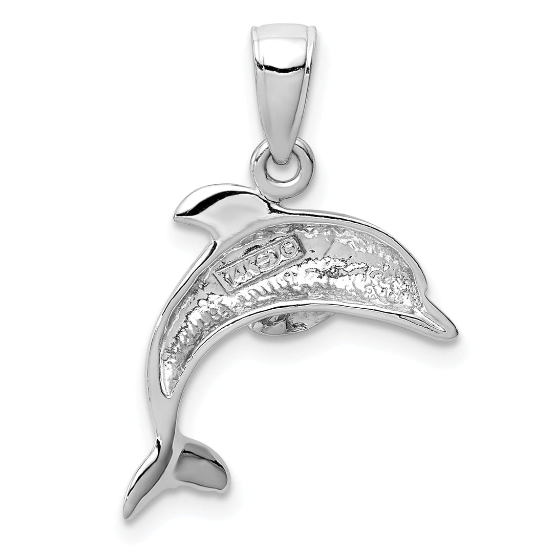 14k White Gold Solid Polished Finish Jumping Design Dolphin Charm Pendant