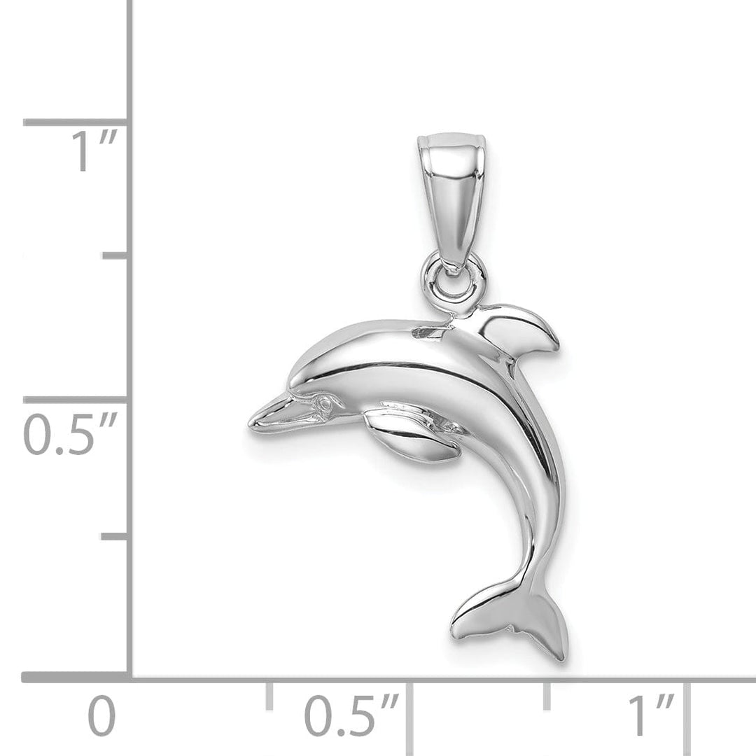 14k White Gold 2-D Dolphin Jumping Pendant