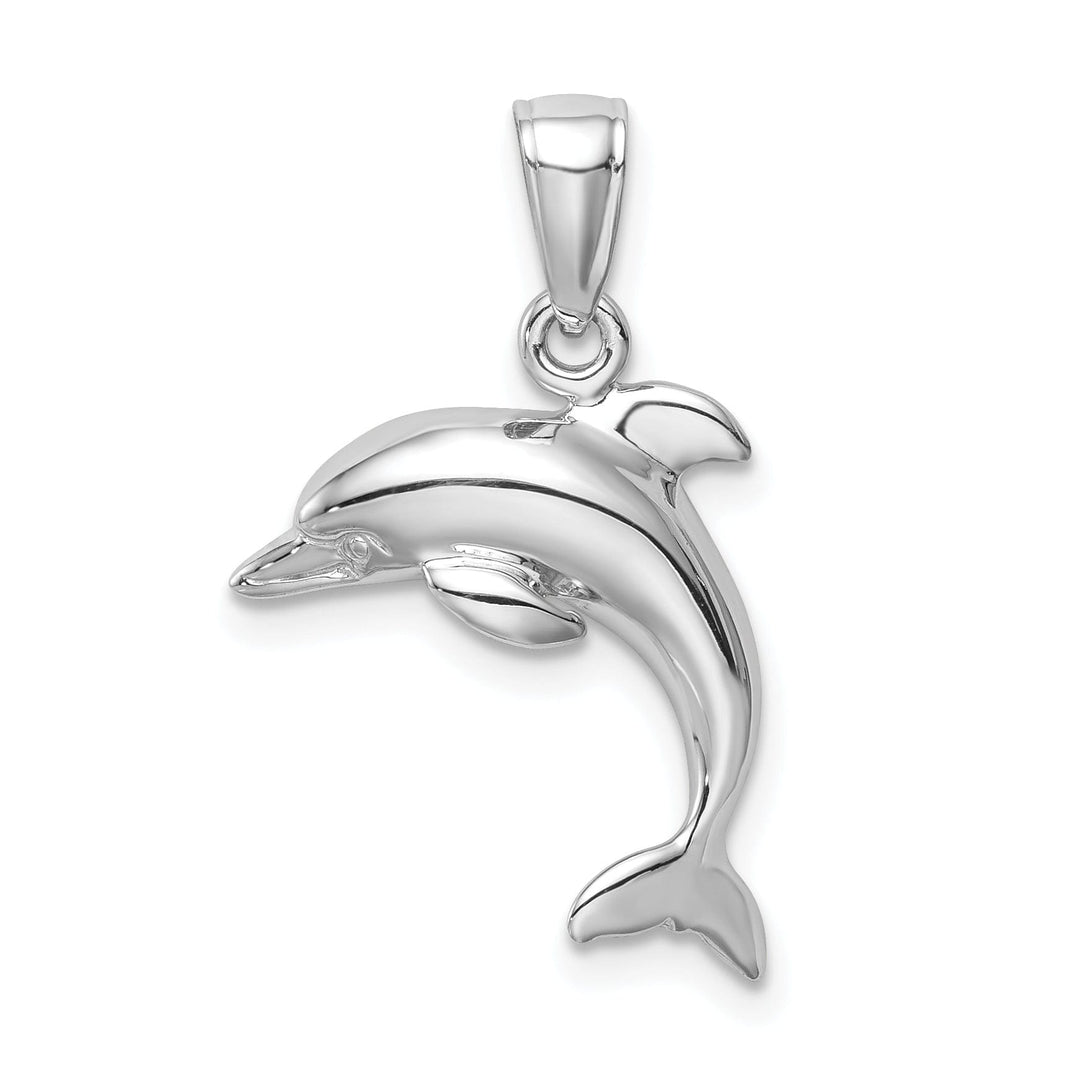 14k White Gold Solid Polished Finish Jumping Design Dolphin Charm Pendant
