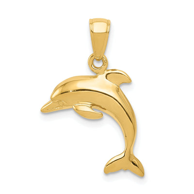 14k Yellow Gold Polished Finish Solid Jumping Design Dolphin Charm Pendant