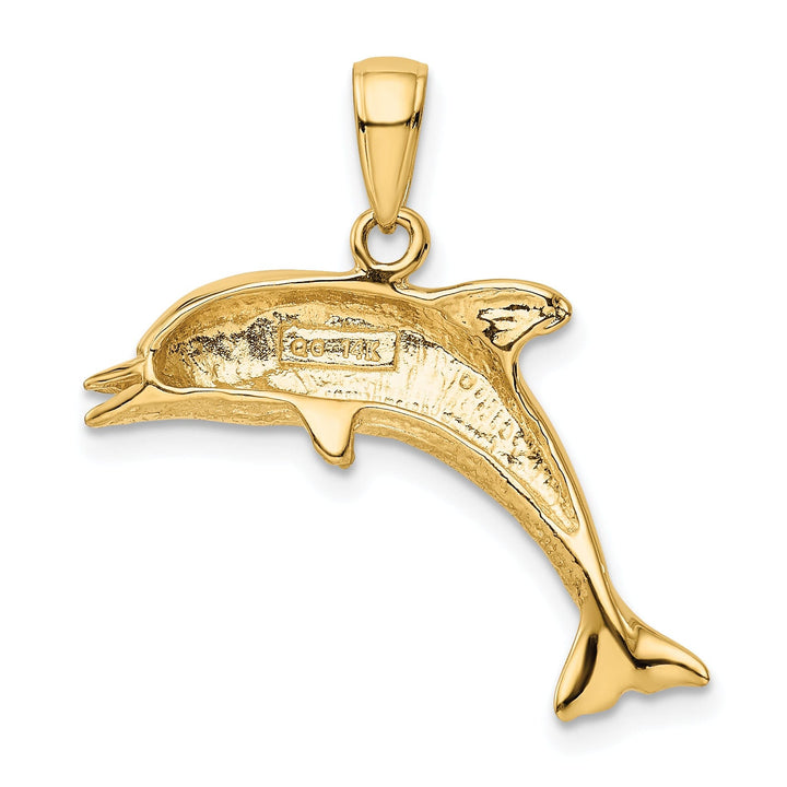 14k Yellow Gold Solid Polished Finish Jumping Design Dolphin Charm Pendant