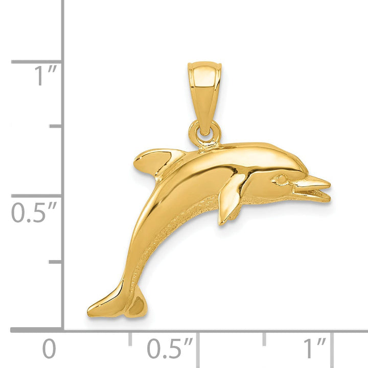 14k Yellow Gold Solid Polished Finish Jumping Design Dolphin Charm Pendant
