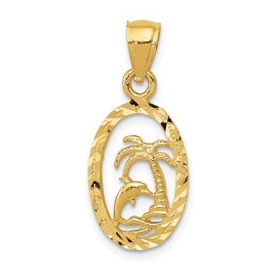 14K Yello w Gold Soild Polished Diamond Cut Finish Dolphin and Palm Design Tree Charm Pendant at $ 96.9 only from Jewelryshopping.com