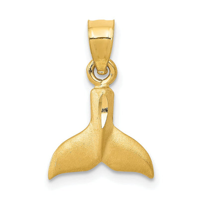 14K Yellow Gold Solid Brushed Finish 3-Dimensional Whale Tail Charm Pendant