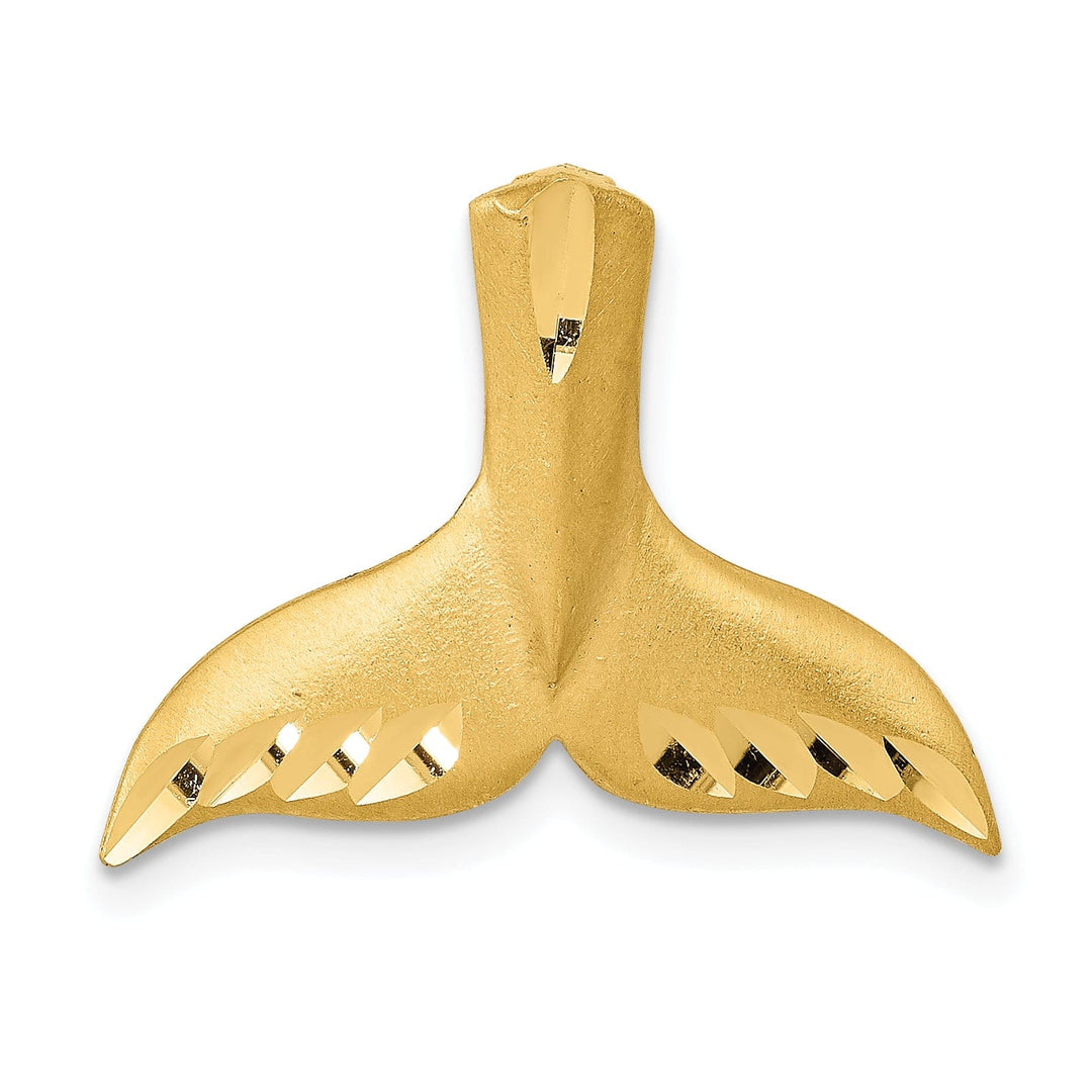 14K Yellow Gold Solid Brushed Diamond Cut Finish Whale Tail Slide Pendant