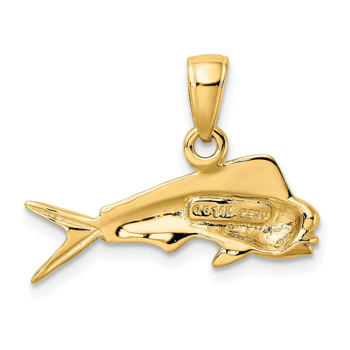 14k Yellow Gold Solid Textured Polished Finish Mahi Mahi Fish Charm Pendant