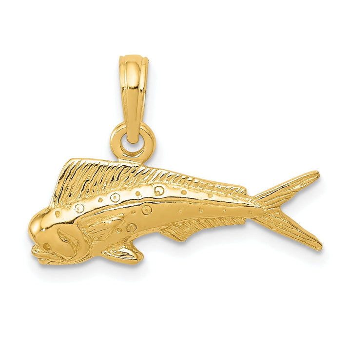 14k Yellow Gold Solid Textured Polished Finish Mahi Mahi Fish Charm Pendant