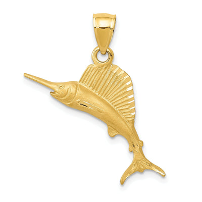 14k Yellow Gold Solid Brushed Diamond Cut Finish Sailfish Charm Pendant at $ 131.17 only from Jewelryshopping.com