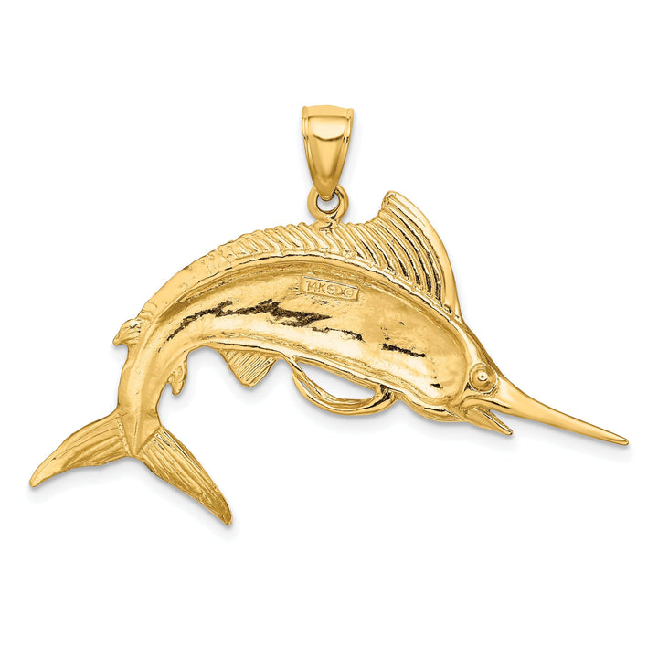 14k Yellow Gold Solid Textured Polished Finish Blue Marlin Fish Charm Pendant