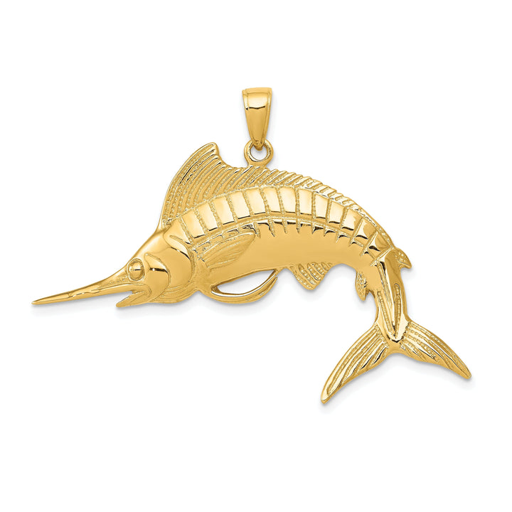 14k Yellow Gold Solid Textured Polished Finish Blue Marlin Fish Charm Pendant