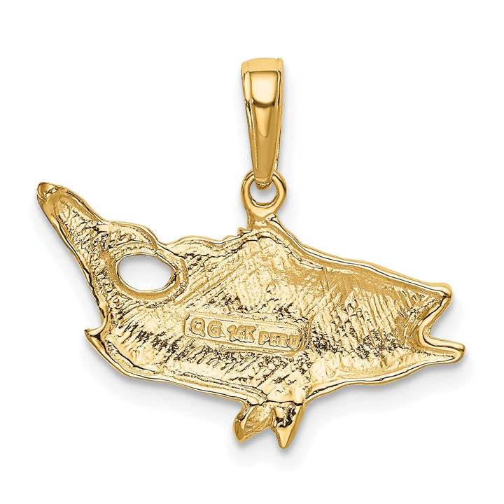 14k Yellow Gold Textured Solid Polished Finish Open Mouthed Bass Fish Charm Pendant