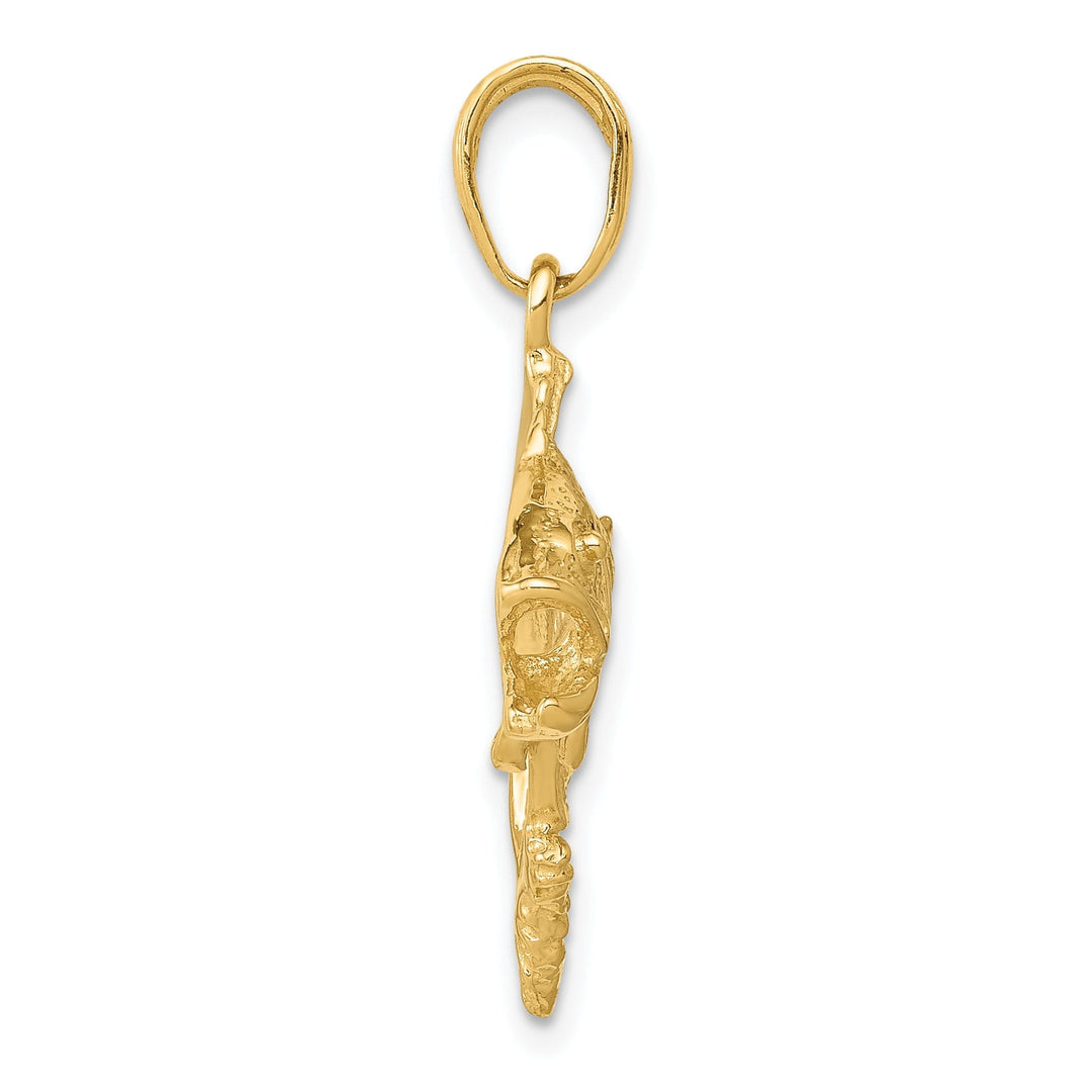 14k Yellow Gold Polished Textured Solid Finish Bass Fish Jumping Charm Pendant