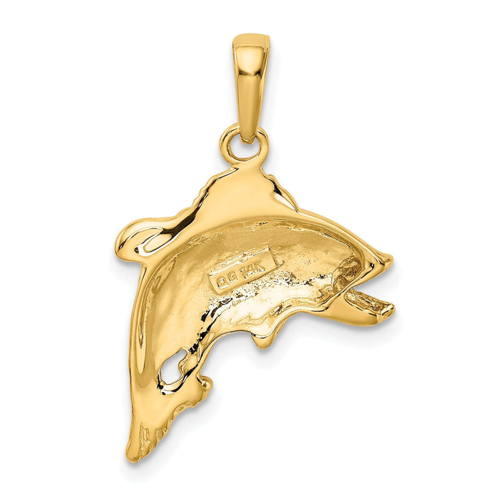 14k Yellow Gold Polished Textured Solid Finish Bass Fish Jumping Charm Pendant