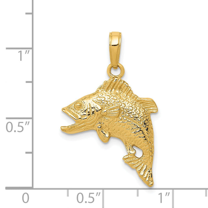 14k Yellow Gold Polished Textured Solid Finish Bass Fish Jumping Charm Pendant