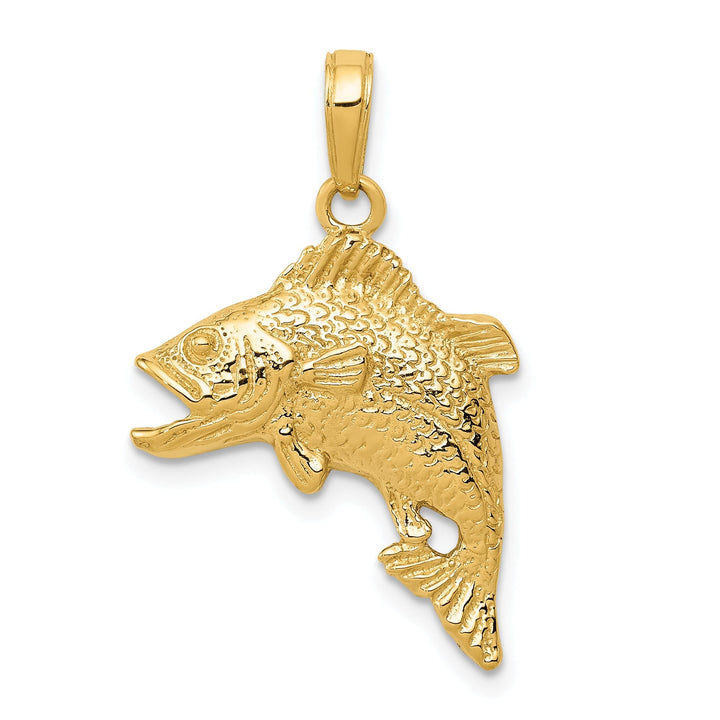 14k Yellow Gold Polished Textured Solid Finish Bass Fish Jumping Charm Pendant