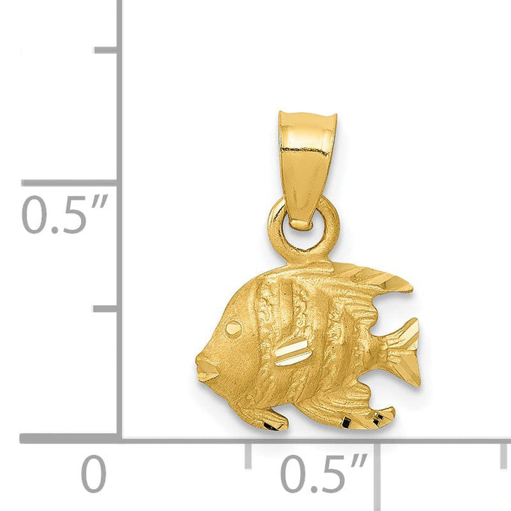 14K Yellow Gold Solid Satin Diamond Cut Finish Fish Charm