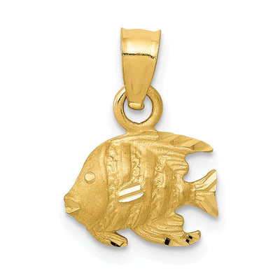 14K Yellow Gold Solid Satin Diamond Cut Finish Fish Charm