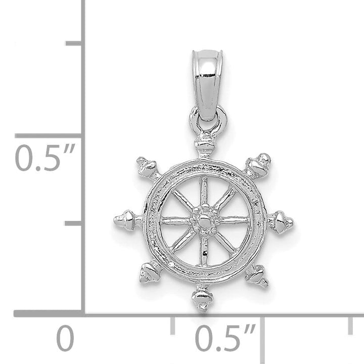 14k White Gold Textured Polished Finish Ships Wheel Men's Charm Pendant