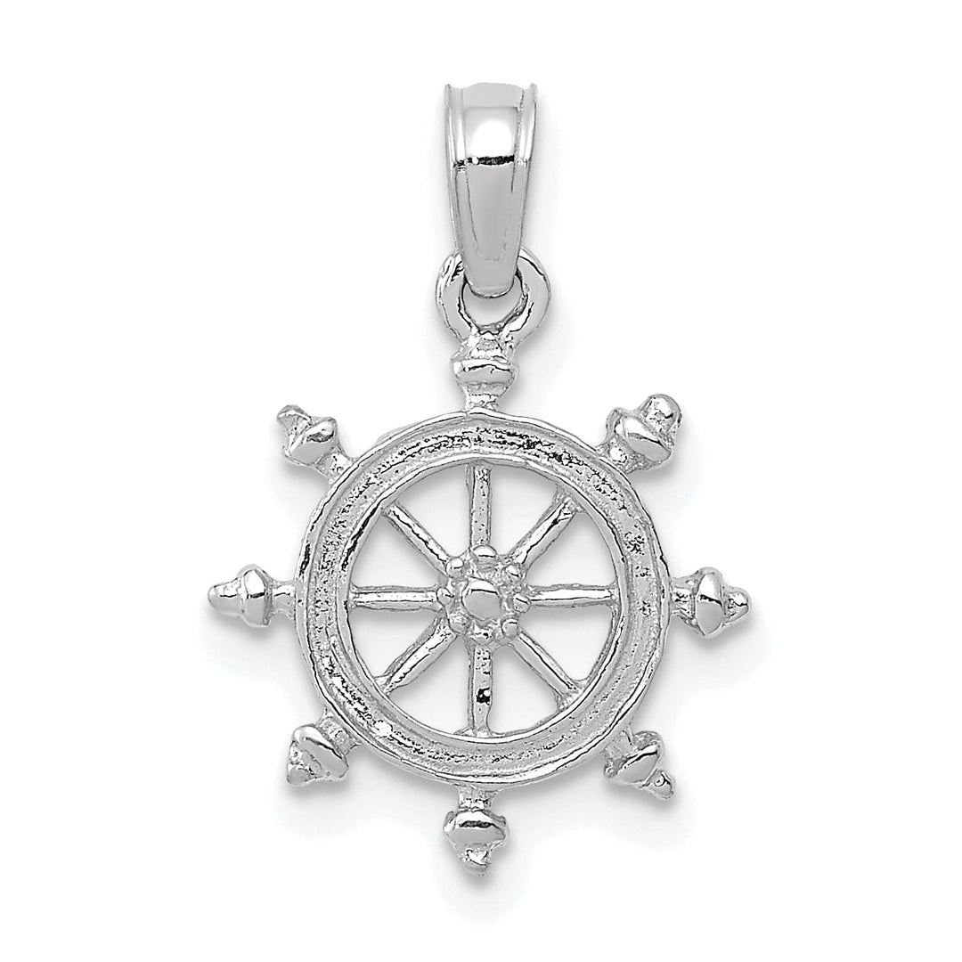 14k White Gold Textured Polished Finish Ships Wheel Men's Charm Pendant