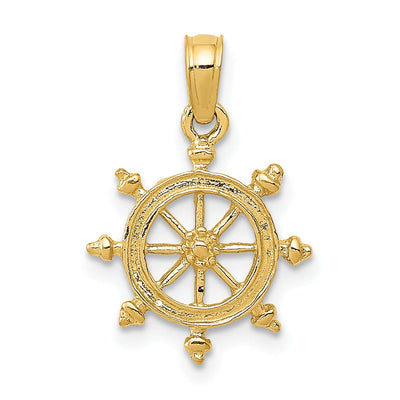 14k Yellow Gold Ship Wheel Pendant