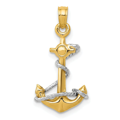 14k Two Tone Gold Anchor With Rope Pendant at $ 132.75 only from Jewelryshopping.com
