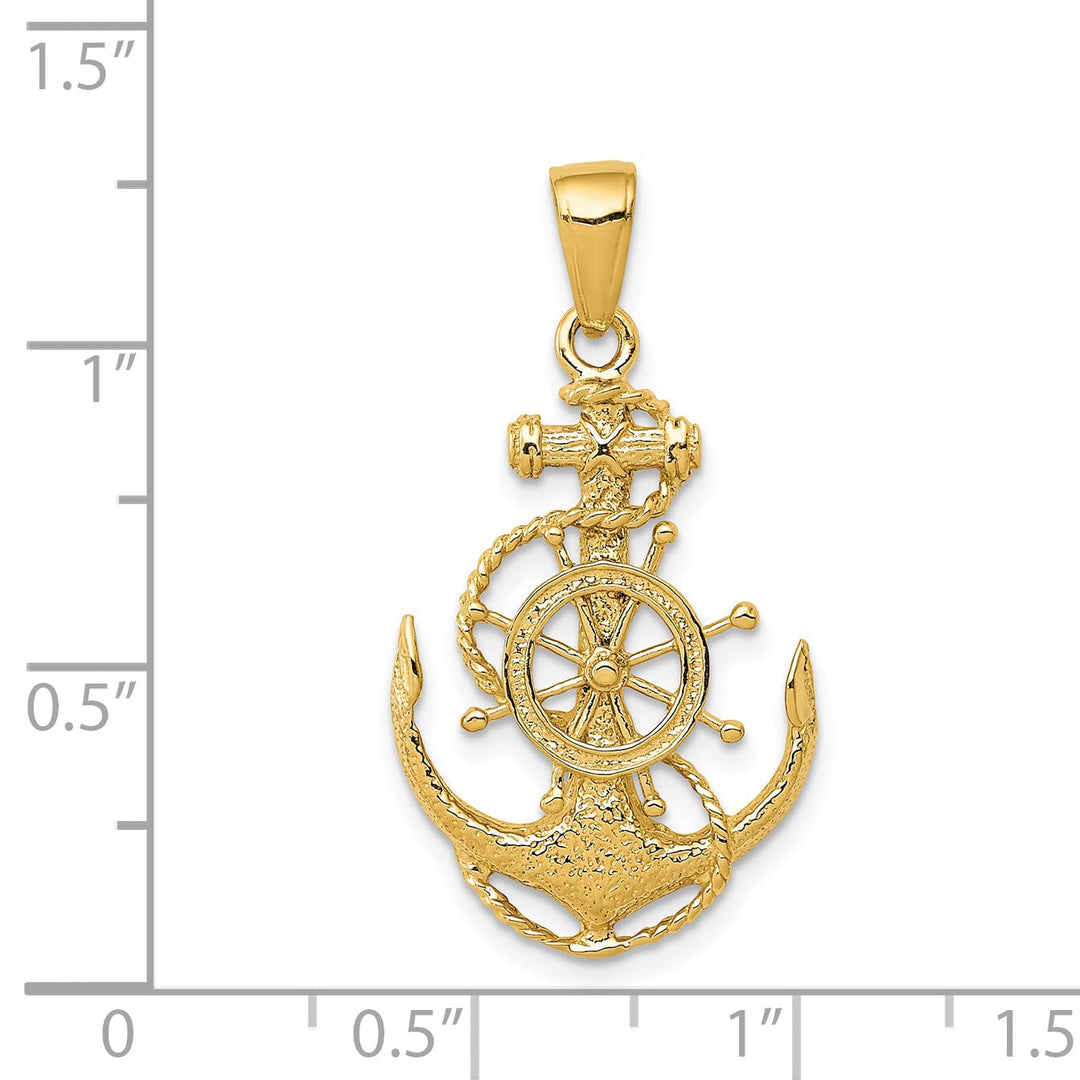 14k Yellow Gold Anchor With Wheel Pendant