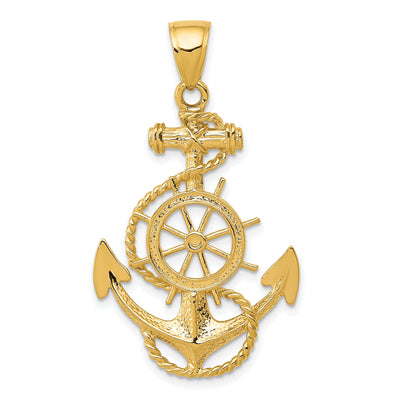 14k Yellow Gold Large Anchor With Wheel Pendant