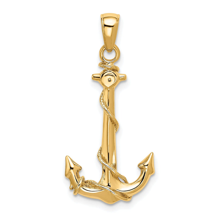 14k Yellow Gold Anchor With Rope Pendant