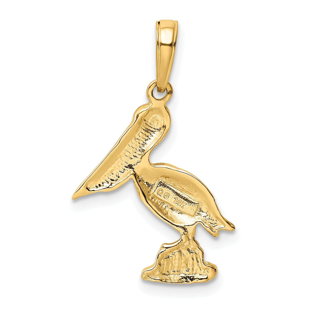 14k Yellow Gold Solid Polished Texture Finish Standing Pelican Charm Pendant