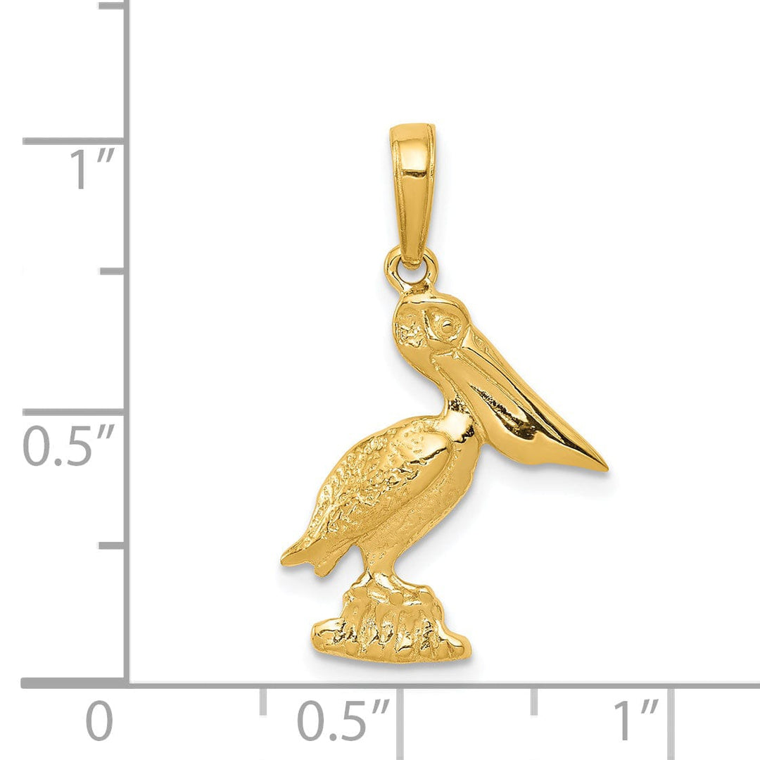 14k Yellow Gold Solid Polished Texture Finish Standing Pelican Charm Pendant