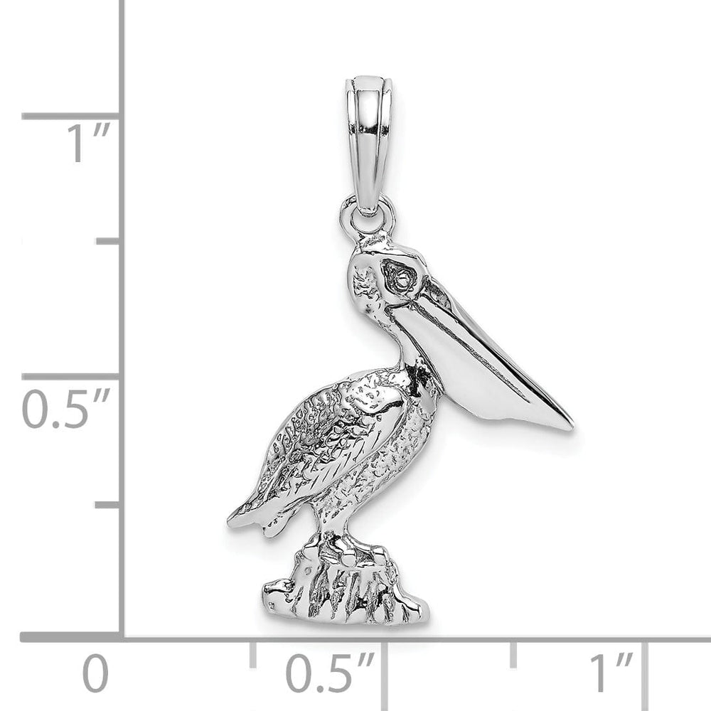 14k White Gold Solid Polished Texture Finish Standing Pelican Charm Pendant