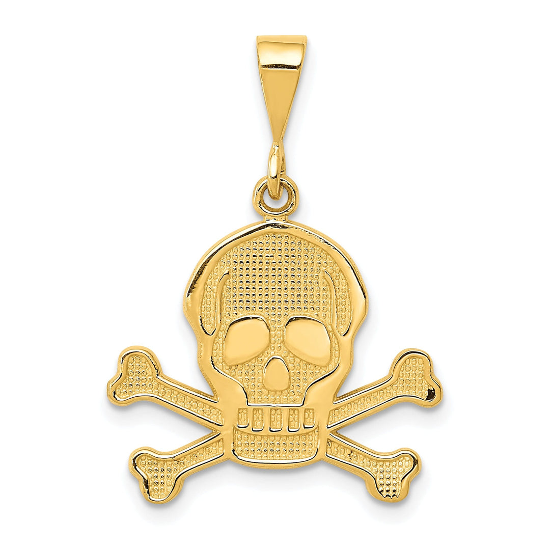 14K Yellow Gold Textured Polished Finish Skull and Bones Charm Pendant