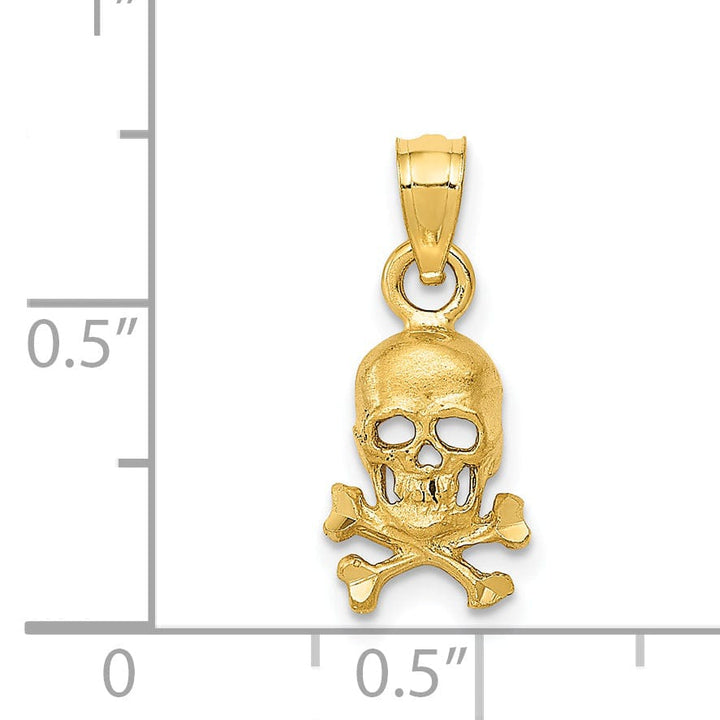 14K Yellow Gold Solid Textured Polished Finish Skull and Cross Bones Design Charm Pendant