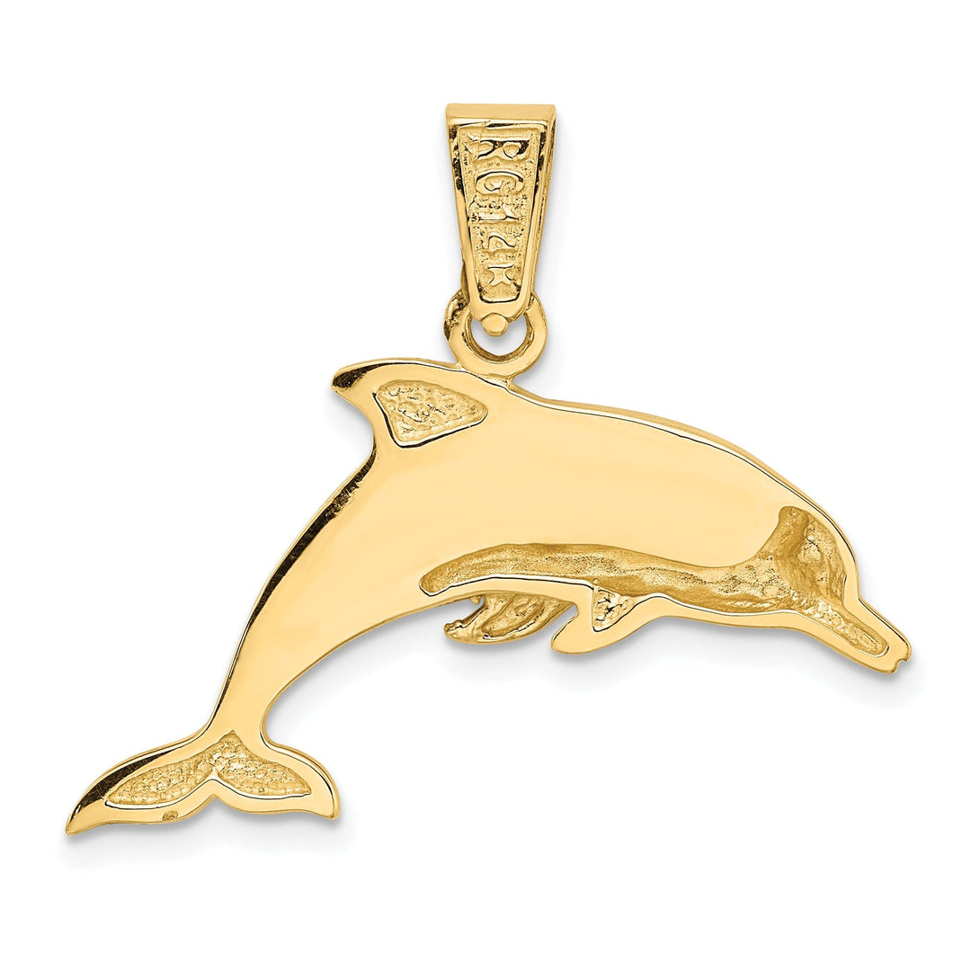 14k Yellow Gold Polished Finish Lab Created Opal Dolphin Charm Pendant