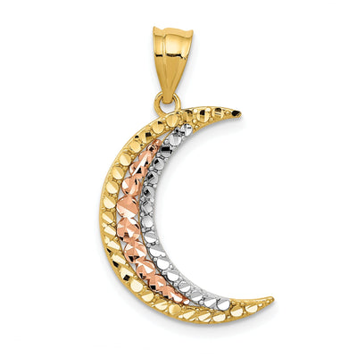 14K Two Tone Gold White Rhodium pen Back Solid Polished Diamond Cut Finish Moon Pendant at $ 137.65 only from Jewelryshopping.com
