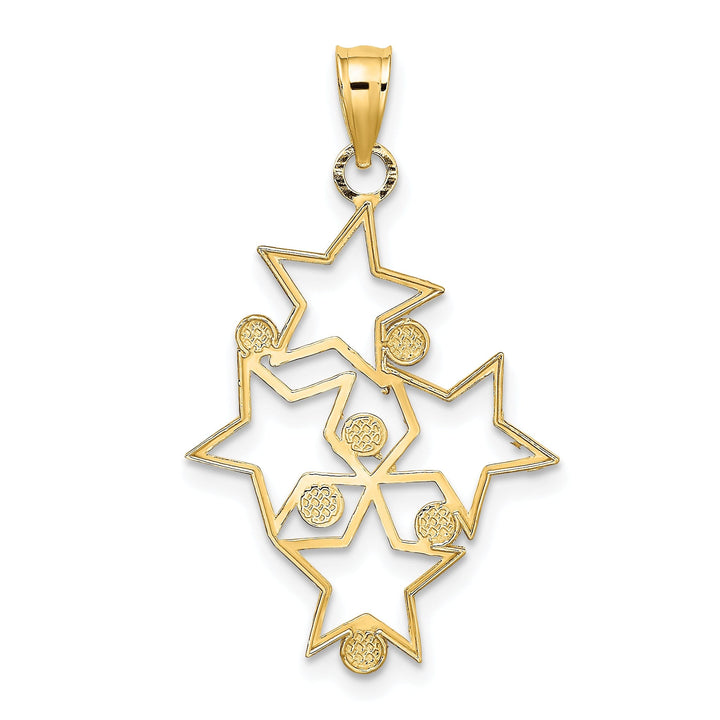 14K Yellow Gold White Rhodium Open Back PolishedDiamond Cut Finish Star Cluster Charm Pendant