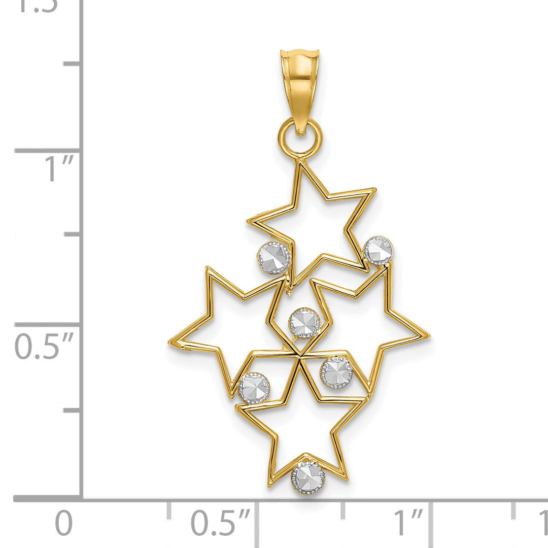 14K Yellow Gold White Rhodium Open Back PolishedDiamond Cut Finish Star Cluster Charm Pendant